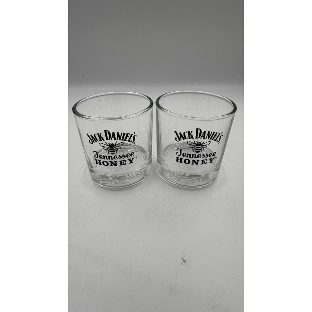 Jack Daniels "Tennessee Honey" Lowball Whiskey Glasses -Honey Bee Logo- Set of 2